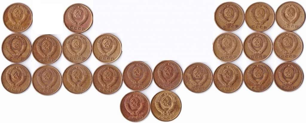 (1961-1991, 2 копейки, 24 монеты) Набор монет СССР &quot;61 63 68-74 78-90 91л 91м&quot;   VF