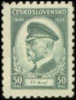 (1935-001) Марка Чехословакия "Т. Массарик (Темно-зеленая)" ,  III O