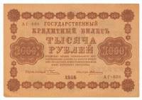 Алексеев А.М. Банкнота РСФСР 1918 год 1 000 рублей  Пятаков Г.Л. Горизонтальные Вод. Знаки XF