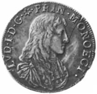 (№1665km43.1) Монета Монако 1665 год frac12; Ecu (Людовик I)