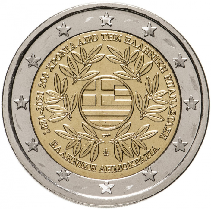 (2021) Монета Греция 2021 год 2 евро &quot;Революция 200 лет&quot;  Биметалл  UNC