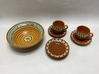 Керамика, глина 7 предметов, салатник, 2 чашки, 4 блюдца