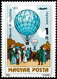 (1983-005) Марка Венгрия "Воздушный шар Меннера, 1811"    200 лет Воздухоплаванию II &Theta;