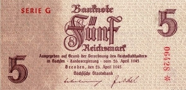 (№1945) Банкнота Германия 1945 год &quot;5 Reichsmark&quot;