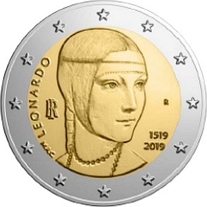 (025) Монета Италия 2019 год 2 евро &quot;Леонардо да Винчи&quot;  Биметалл  UNC