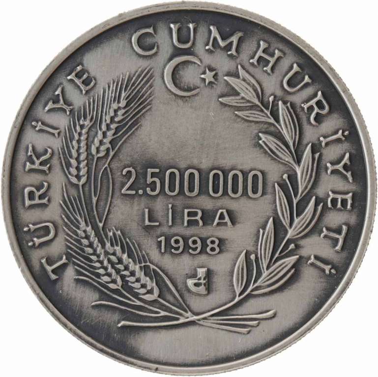 (1998) Монета Турция 1998 год 2500000 лир &quot;Лес&quot;  Серебро Ag 925  UNC