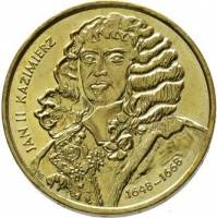 (037) Монета Польша 2000 год 2 злотых "Ян II Казимир Ваза"  Латунь  UNC