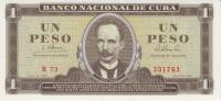(,) Банкнота Куба 1965 год 1 песо "Хосе Марти"   UNC