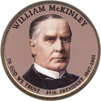 (25p) Монета США 2013 год 1 доллар "Уильям Мак-Кинли"  Вариант №1 Латунь  COLOR. Цветная