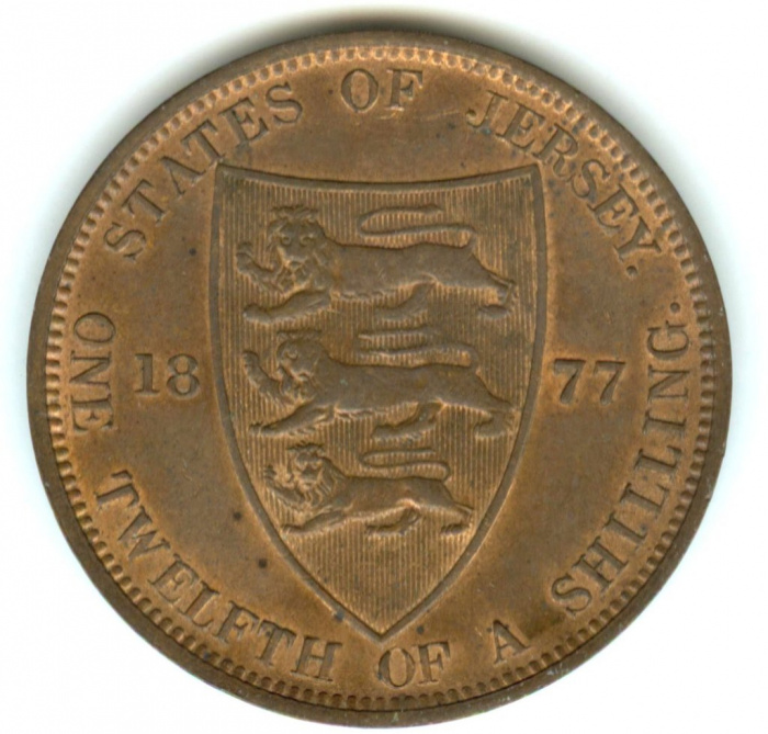 () Монета Остров Джерси 1877 год 1/12 шиллинга &quot;&quot;  Медь  UNC