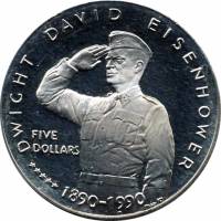 (1990) Монета Маршалловы Острова 1990 год 5 долларов "Дуайт Эйзенхауэр"  Медь-Никель  UNC