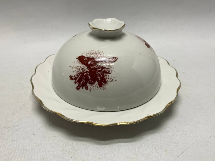 Масленка с крышкой фарфор ЛОЗ глухарь тетерев