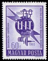 (1965-037) Марка Венгрия "Эмблема UIT"    100 лет Международному Союзу Электросвязи II Θ