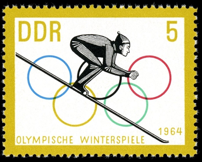 (1963-068) Марка Германия (ГДР) "Прыжки с трамплина (1)"    Зимние ОИ 1964, Инсбрук II &Theta;