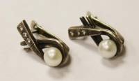 Серьги СССР, натуральный жемчуг, 925 проба