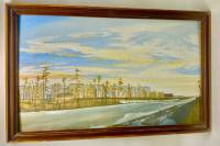 Картина маслом на оргалите в деревянной раме 81х51 см СССР Пейзаж 