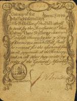 (№1775P-S1237) Банкнота США 1775 год "3 Shillings 4 Pence"