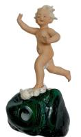 Фарфоровая статуэтка "Путти" на натуральном малахите, бисквит, Германия, 19 век (сост. на фото)