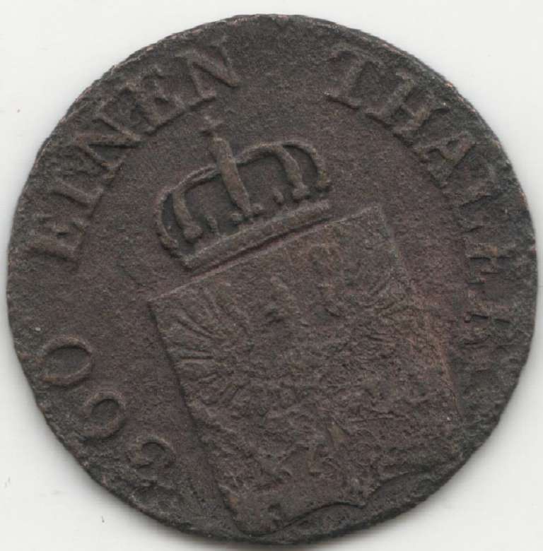 (1843A) Монета Германия (Пруссия) 1843 год 1 пфеннинг / 1/360 талера   Медь  F