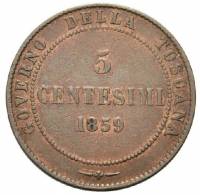 (№1859c83 (Витторио Эмануэле II вновь Элетто)) Монета Италия 1859 год 5 Centesimi (Витторио Эмануэле