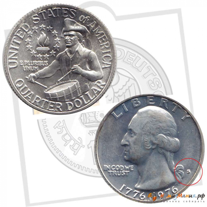 (1976s) Монета США 1976 год 25 центов   200 лет независимости. Барабанщик  PROOF