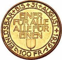 (№1939xs21) Монета Швейцария 1939 год 100 Francs (Федеральный фестиваль в Люцерне)