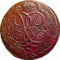 (1761) Монета Россия 1761 год 5 копеек "Елизавета Петровна"  Медь  XF