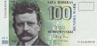 (1986 Litt A) Банкнота Финляндия 1986 год 100 марок "Ян Сибелиус" Sorsa - Koivikko  UNC