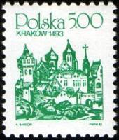 (1981-028) Марка Польша "Краков"    Стандартный выпуск. Городские достопримечательности I Θ