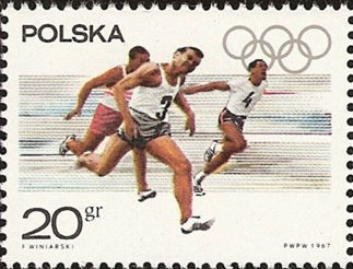 (1967-022) Марка Польша "Бег на 100 метров"   Подготовка в Олимпиаде II &Theta;