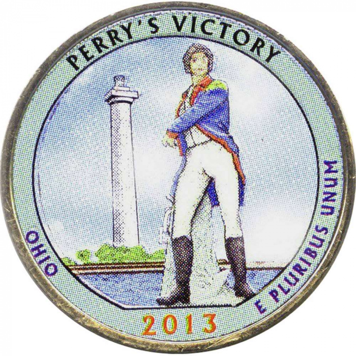 (017d) Монета США 2013 год 25 центов &quot;Мемориал мира&quot;  Вариант №1 Медь-Никель  COLOR. Цветная