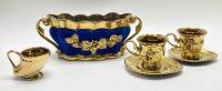 Конфетница сухарница + 2 чайные кофейные пары + чашка, позолота, керамика