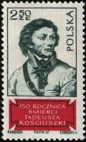 (1967-067) Марка Польша "Т. Костюшко (Карминовая)"   150 лет со дня смерти Т. Костюшко I O