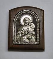 Икона Святой князь Алекандр Невский серебрение деревянный оклад