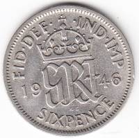 (1946) Монета Великобритания 1946 год 6 пенсов "Георг VI"  Медь-Никель  UNC
