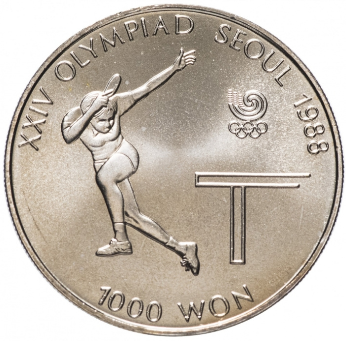(1988) Монета Южная Корея 1988 год 1000 вон &quot;XXIV Летняя олимпиада Сеул 1988 Настольный Теннис&quot;  Мед
