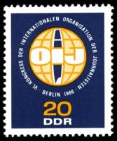 (1966-061) Марка Германия (ГДР) "Эмблема"    Конгресс журналистов II Θ