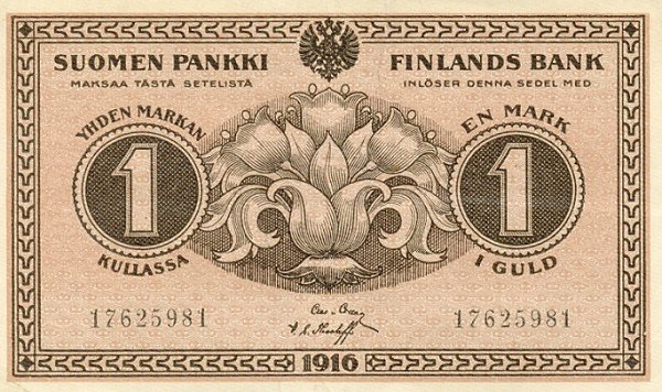 (1916) Банкнота Финляндия 1916 год 1 марка  Clas von Collen - Thesleff  UNC