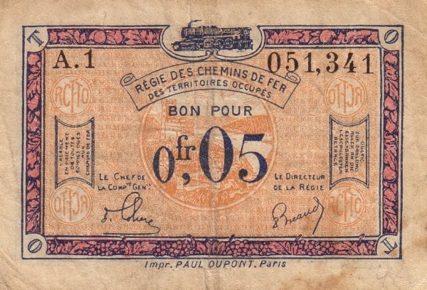 (№1923P-R1) Банкнота Франция 1923 год &quot;0.05 Franc&quot;