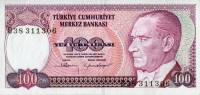 (,) Банкнота Турция 1983 год 100 лир "Мустафа Кемаль Ататюрк"   UNC