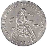 (1930) Монета Австрия 1930 год 2 шиллинга "Вальтер фон дер Фогельвейде"  Серебро Ag 640  XF