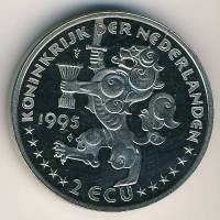 (№1995) Монета Нидерланды 1995 год 2 Ecu (Парус 95 Амстердам - Сагреш)