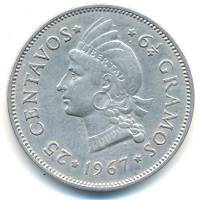 (№1967km20a.1) Монета Доминиканская Республика 1967 год 25 Centavos
