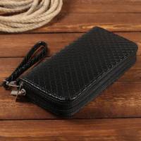 (2313202) Кошелек жен. "Селия" 19*9,5*3см, 5 отд.,д/карт, на 2 молниях, с ручкой. Черный