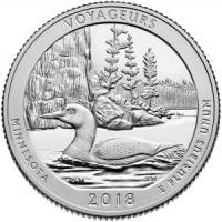 (043s, Ag, реверс proof) Монета США 2018 год 25 центов "Вояджерс"  Серебро Ag 900  UNC