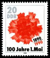 (1990-026) Марка Германия (ГДР) "Гвоздика"    1 мая, 100 лет III Θ