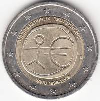 (005) Монета Германия (ФРГ) 2009 год 2 евро "Экономический союз 10 лет" Двор D Биметалл  UNC