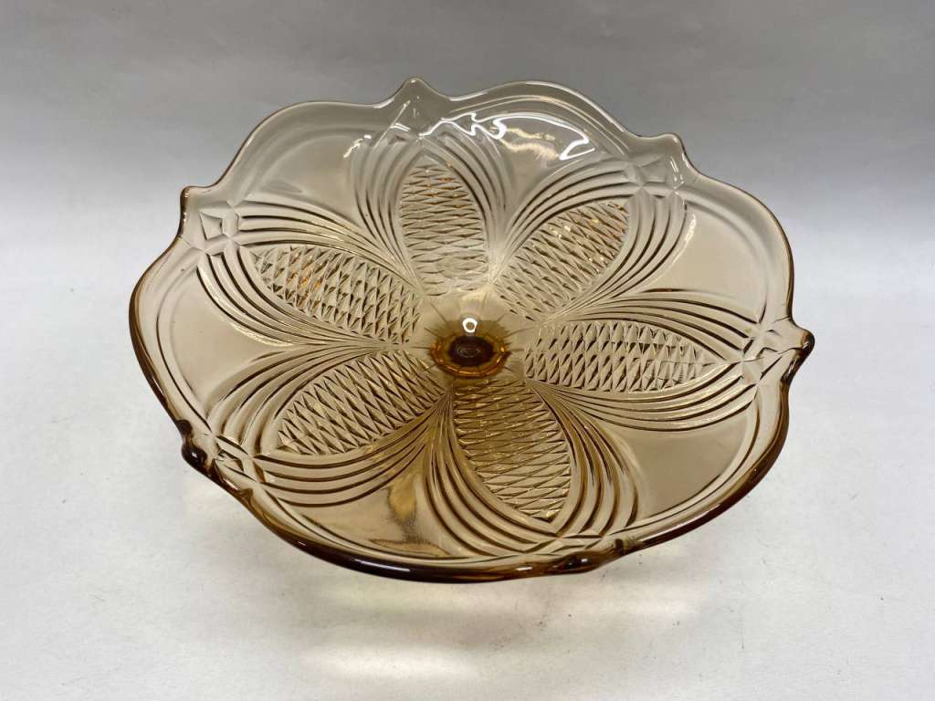 Фруктовница на ножке карамельное стекло СССР