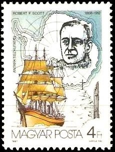 (1987-036) Марка Венгрия "Роберт Скотт"    75-летие исследования Антарктики II &Theta;