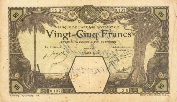 (№1923P-3 A) Банкнота Экваториальная Африка 1923 год &quot;25 Francs&quot;